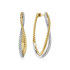 Online Gabriel & Co. 14K Yellow-White Gold Twisted 35mm Classic Diamond Hoop Earrings