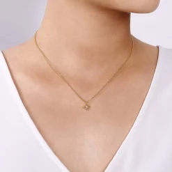 Best Gabriel & Co. 14K Yellow-White Gold Twisted Rope Clover Pendant Necklace with Diamond Center