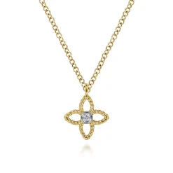 Best Gabriel & Co. 14K Yellow-White Gold Twisted Rope Clover Pendant Necklace with Diamond Center