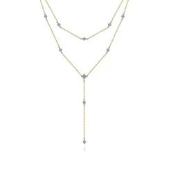 Outlet Gabriel & Co. 14K Yellow-White Gold Two Strand Diamond Station Y Necklace
