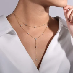Outlet Gabriel & Co. 14K Yellow-White Gold Two Strand Diamond Station Y Necklace