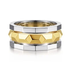 Outlet Gabriel & Co. 14K Yellow-White Gold Wide Faceted Ring in High Polished Finish