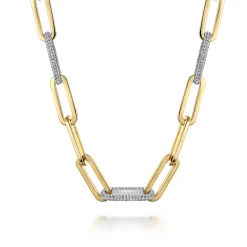 Online Gabriel & Co. 14K Yellow-White Paper Clip Chain Necklace with Diamond Stations