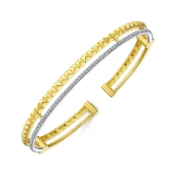 New Gabriel & Co. 14K Yellow-White Split Cuff with Pyramids and Diamonds