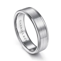 New Gabriel & Co. Landon - 14K White Gold 6mm - Men's Wedding Band in Satin Finish