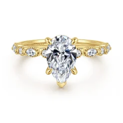 Best Gabriel & Co. Lanna - 14K Yellow Gold Pear Shape Diamond Engagement Ring