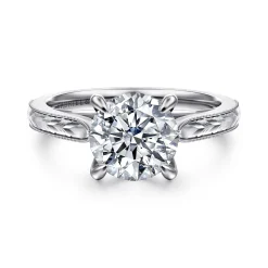 Best Gabriel & Co. Lapis - Vintage Inspired 14K White Gold Round Solitaire Diamond Engagement Ring