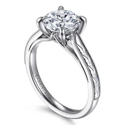 Best Gabriel & Co. Lapis - Vintage Inspired 14K White Gold Round Solitaire Diamond Engagement Ring