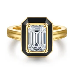 Discount Gabriel & Co. Lara - 14K Yellow Gold Bezel Prong Black Enamel Emerald Cut Solitaire Diamond Engagement Ring