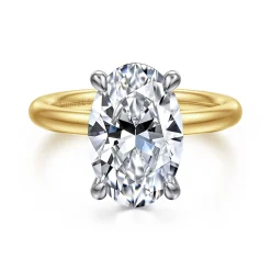 New Gabriel & Co. Lark - 14K White-Yellow Gold Oval Solitaire Diamond Engagement Ring
