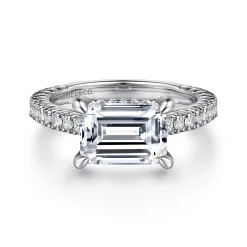Best Gabriel & Co. Laurel - 14K White Gold East West Emerald Diamond Engagement Ring