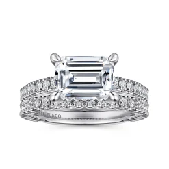 Best Gabriel & Co. Laurel - 14K White Gold East West Emerald Diamond Engagement Ring