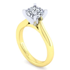New Gabriel & Co. Lauren - 14K White-Yellow Gold Round Diamond Engagement Ring