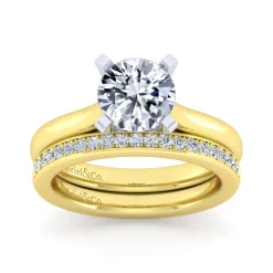 New Gabriel & Co. Lauren - 14K White-Yellow Gold Round Diamond Engagement Ring