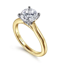 New Gabriel & Co. Lauren - 14K White-Yellow Gold Round Solitaire Diamond Engagement Ring