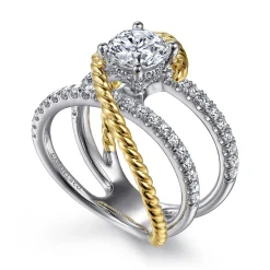Outlet Gabriel & Co. Lavish - 14K White-Yellow Gold Free Form Round Diamond Engagement Ring