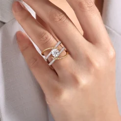 Outlet Gabriel & Co. Lavish - 14K White-Yellow Gold Free Form Round Diamond Engagement Ring