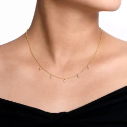 New Gabriel & Co. Layered Necklace Droplet 14K Yellow Gold Diamond 0.05ct
