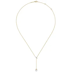 Best Gabriel & Co. Layered Y Necklace 14K Yellow Gold Diamond and Pearl 0.04ct