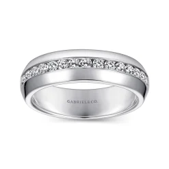 Clearance Gabriel & Co. Lazare - 14k White Gold Channel Set Round 15 Stone Diamond Anniversary Band - 0.35 ct