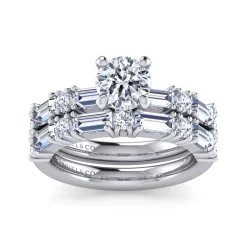 Discount Gabriel & Co. Leanna - 14K White Gold Baguette and Round Diamond Engagement Ring