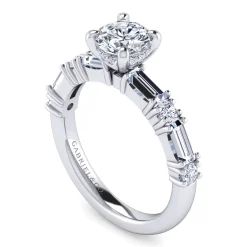 Discount Gabriel & Co. Leanna - 14K White Gold Baguette and Round Diamond Engagement Ring