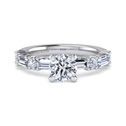 Discount Gabriel & Co. Leanna - 14K White Gold Baguette and Round Diamond Engagement Ring