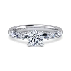 Sale Gabriel & Co. Leanna - 14K White Gold Baguette and Round Diamond Engagement Ring