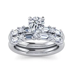 Sale Gabriel & Co. Leanna - 14K White Gold Baguette and Round Diamond Engagement Ring
