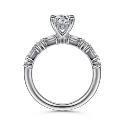 Hot Gabriel & Co. Leanna - 14K White Gold Baguette and Round Diamond Engagement Ring