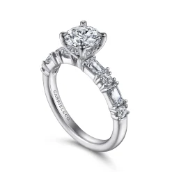Hot Gabriel & Co. Leanna - 14K White Gold Baguette and Round Diamond Engagement Ring