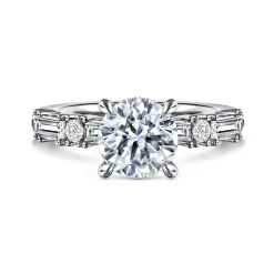Discount Gabriel & Co. Leanna - 14K White Gold Baguette and Round Diamond Engagement Ring