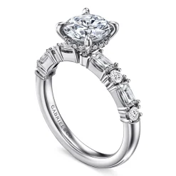 Discount Gabriel & Co. Leanna - 14K White Gold Baguette and Round Diamond Engagement Ring