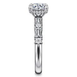Discount Gabriel & Co. Leanna - 14K White Gold Baguette and Round Diamond Engagement Ring