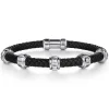 Best Gabriel & Co. Leather Men's Bracelet Half Cubes 925 Sterling Silver