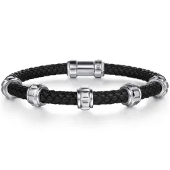 Best Gabriel & Co. Leather Men's Bracelet Half Cubes 925 Sterling Silver