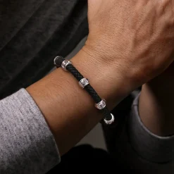 Best Gabriel & Co. Leather Men's Bracelet Half Cubes 925 Sterling Silver
