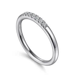 New Gabriel & Co. Lecce - 14K White Gold 7 Stone French Pave Set Diamond Wedding Band - 0.1 ct