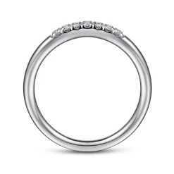 New Gabriel & Co. Lecce - 14K White Gold 7 Stone French Pave Set Diamond Wedding Band - 0.1 ct