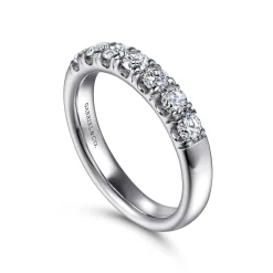Best Gabriel & Co. Lecce - 14K White Gold 7 Stone French Pave Diamond Wedding Band - 0.75 ct