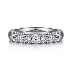 Best Gabriel & Co. Lecce - 14K White Gold 7 Stone French Pave Diamond Wedding Band - 0.75 ct