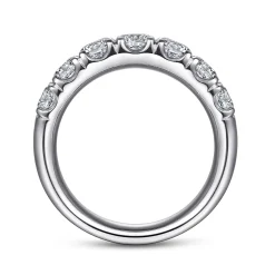 New Gabriel & Co. Lecce - 14K White Gold 7 Stone French Pave Set Diamond Wedding Band - 1.5 ct