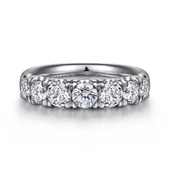 New Gabriel & Co. Lecce - 14K White Gold 7 Stone French Pave Set Diamond Wedding Band - 1.5 ct