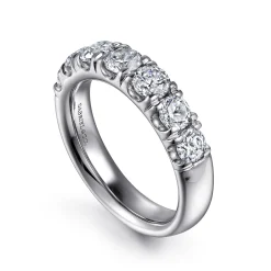 New Gabriel & Co. Lecce - 14K White Gold 7 Stone French Pave Set Diamond Wedding Band - 1.5 ct