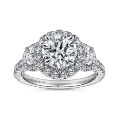 Hot Gabriel & Co. Leda - 14K White Gold Round Three Stone Halo Diamond Engagement Ring