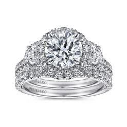 Hot Gabriel & Co. Leda - 14K White Gold Round Three Stone Halo Diamond Engagement Ring