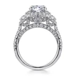 Hot Gabriel & Co. Leda - 14K White Gold Round Three Stone Halo Diamond Engagement Ring