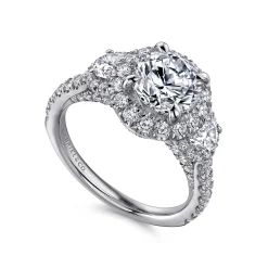 Hot Gabriel & Co. Leda - 14K White Gold Round Three Stone Halo Diamond Engagement Ring