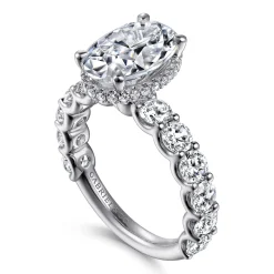 Clearance Gabriel & Co. Leeda - 14K White Gold Oval Hidden Halo Diamond Engagement Ring