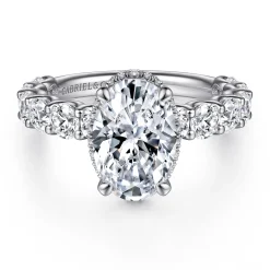 Clearance Gabriel & Co. Leeda - 14K White Gold Oval Hidden Halo Diamond Engagement Ring